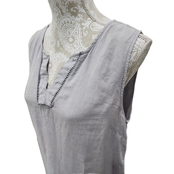 Sigrid Olsen Mini Dress Grey Linen Eyelet Cut Out Sleeveless Women's Medium - Picture 4 of 9